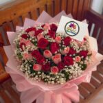 Red and Pink Rose Bouquet with Baby's Breath by Ideal Fresh Flower