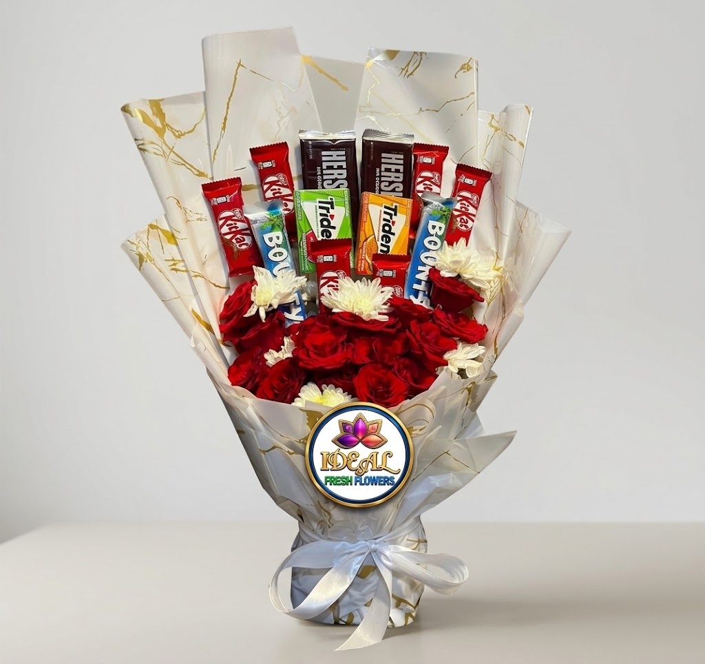 11 Luxury Chocolate and Red Rose Bouquet with Marble Wrapping by Ideal Fresh Flower - Image 1