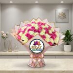 Grand Pink and White Rose Bouquet with Gold-Edged Wrapping by Ideal Fresh Flower