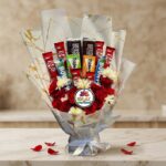 Chocolate Bouquet with Red Roses and White Chrysanthemums by Ideal Fresh Flower