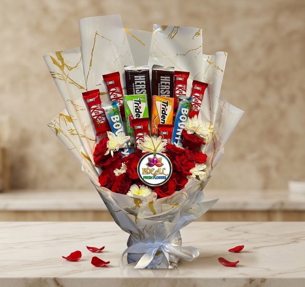 2 Chocolate Bouquet with Red Roses and White Chrysanthemums by Ideal Fresh Flower - Image 1