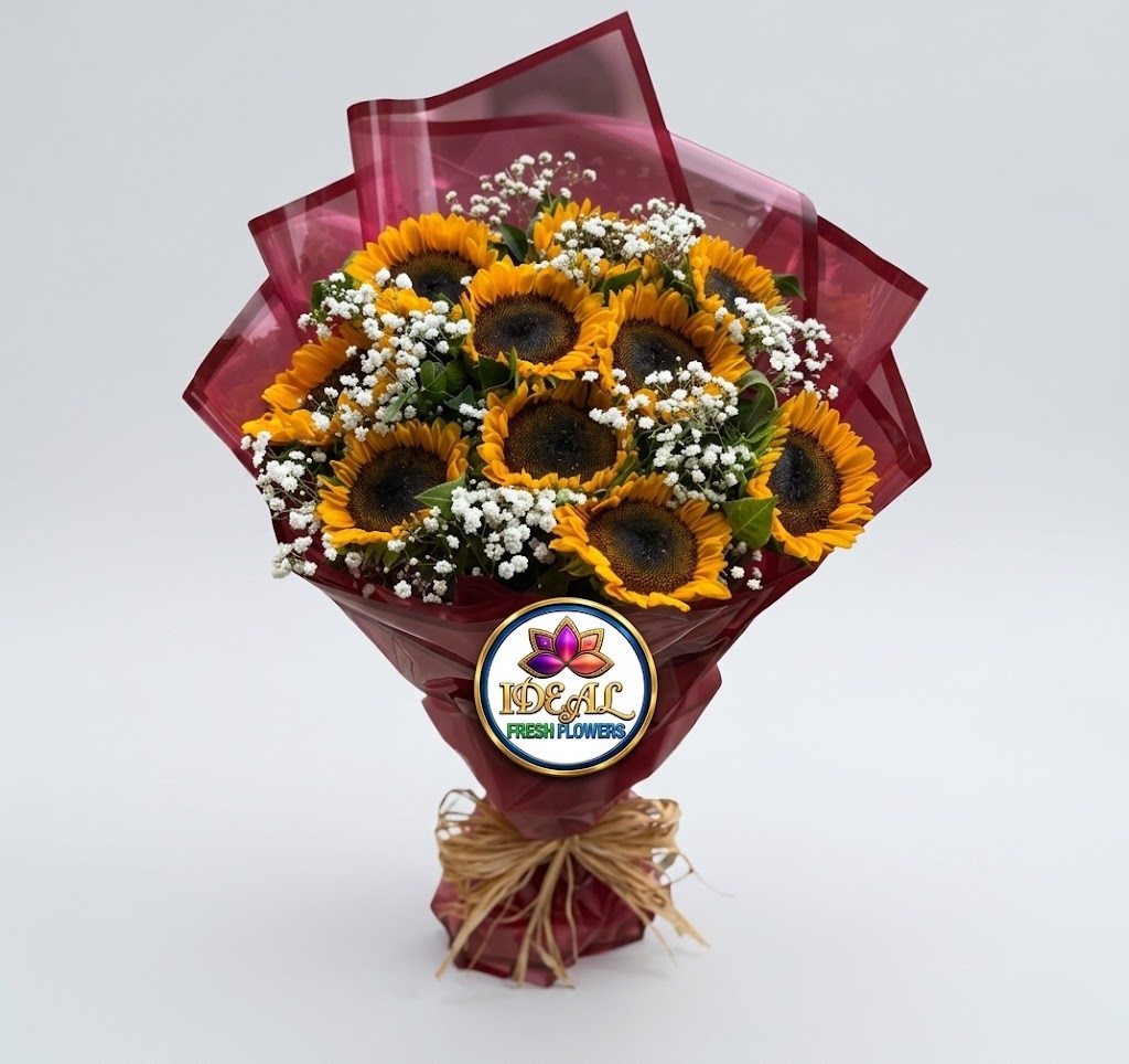 23 Sunflower Bouquet with Baby's Breath in Burgundy Wrapping by Ideal Fresh Flower - Image 1