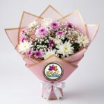 White and Purple Chrysanthemum Bouquet in Pink Wrapping by Ideal Fresh Flower