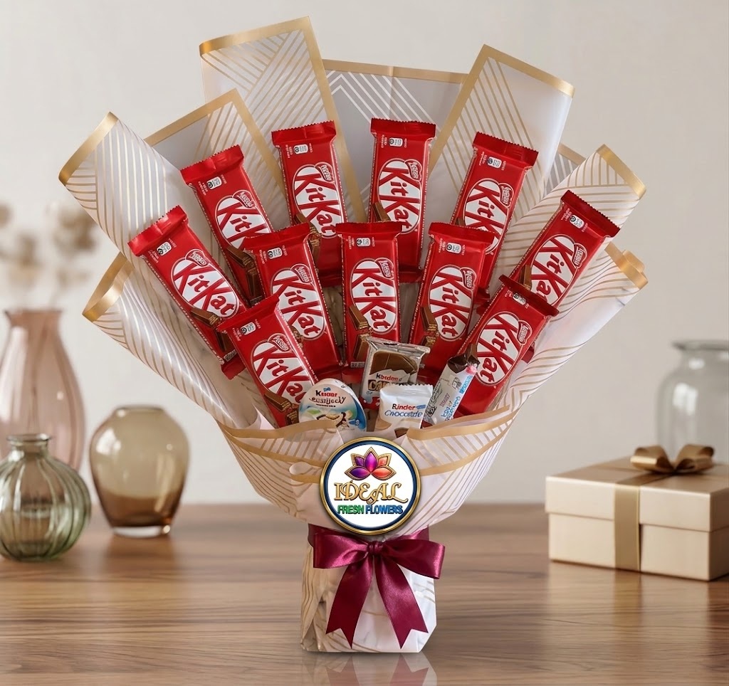 25 KitKat Chocolate Bouquet with Burgundy Ribbon by Ideal Fresh Flower - Image 1