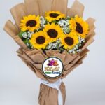 Sunflower Bouquet with Baby's Breath in Kraft Wrapping by Ideal Fresh Flower