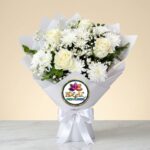 White Rose and Chrysanthemum Bouquet in White Wrapping by Ideal Fresh Flower
