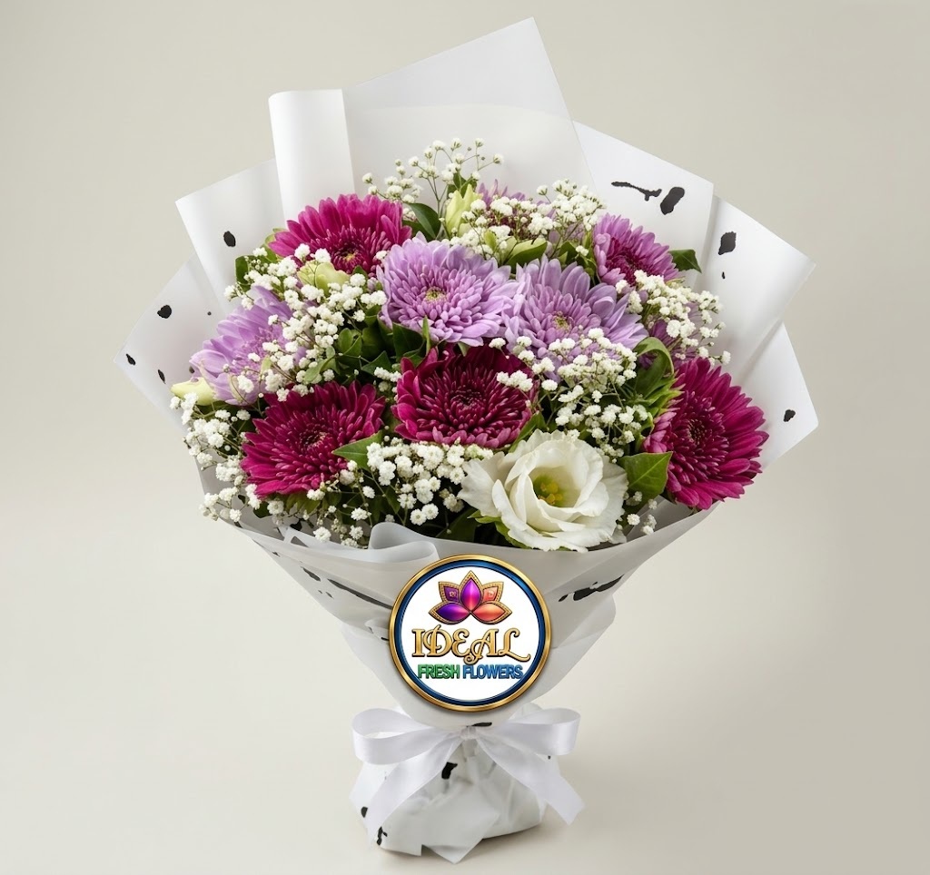 34 Magenta and Purple Flower Bouquet with White Lisianthus by Ideal Fresh Flower - Image 1