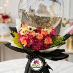 Happy Birthday Balloon Bouquet with Orange and Red Flowers by Ideal Fresh Flower