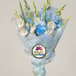 White and Blue Gladiolus Bouquet in Marble Wrapping by Ideal Fresh Flower