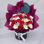 Red and White Flower Box Arrangement with Burgundy Bow by Ideal Fresh Flower