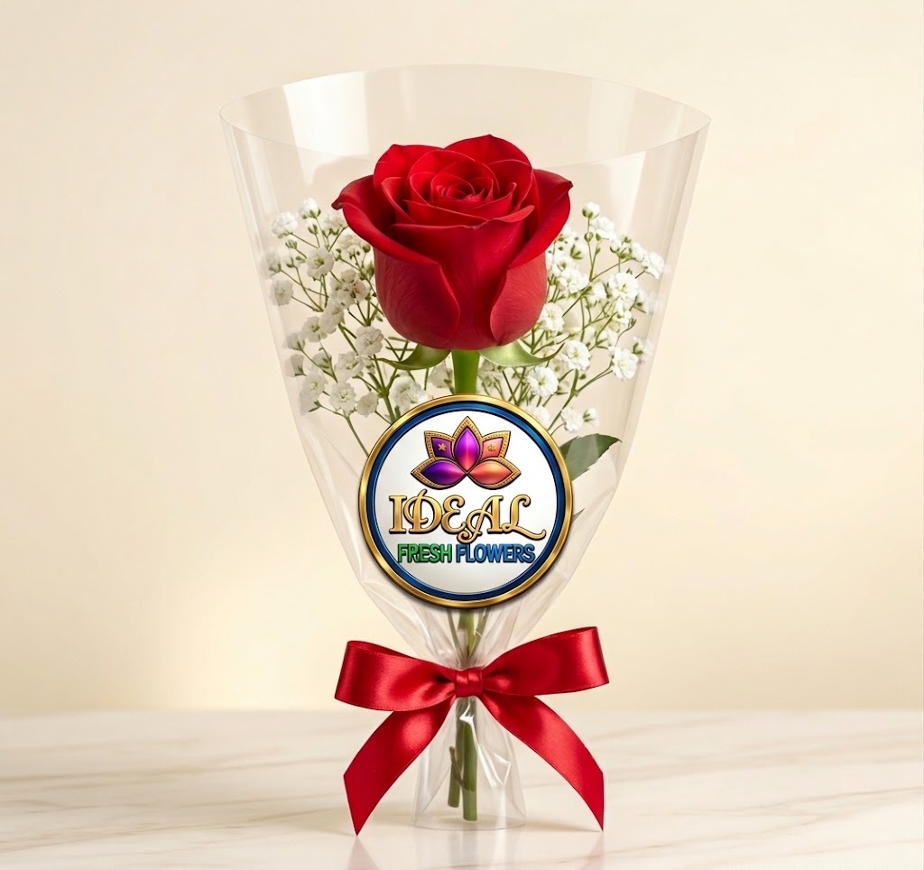 40 Single Red Rose Bouquet with Baby's Breath and Red Ribbon by Ideal Fresh Flower - Image 1