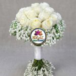 White Rose Hand-Tied Bouquet with Baby's Breath by Ideal Fresh Flower
