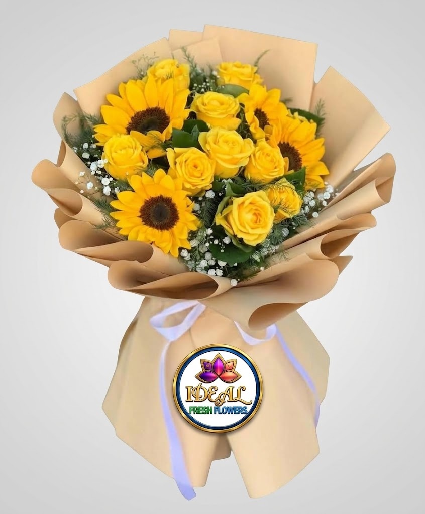 44 Sunflower and Yellow Rose Bouquet in Peach Wrapping by Ideal Fresh Flower - Image 1
