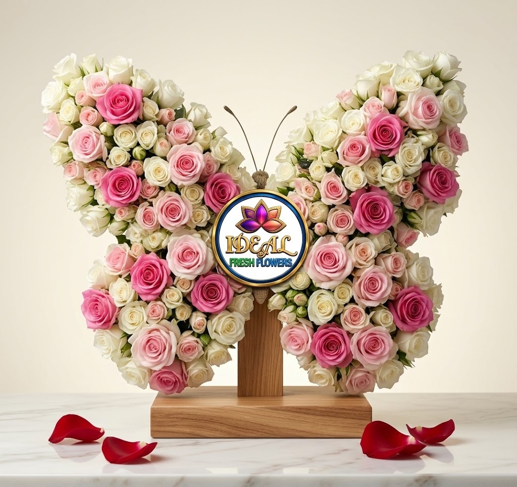 46 Butterfly-Shaped Rose Arrangement in Pink and Cream by Ideal Fresh Flower - Image 1