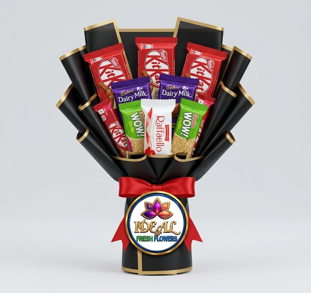 48 KitKat and Cadbury Chocolate Bouquet with Red Ribbon by Ideal Fresh Flower - Image 1