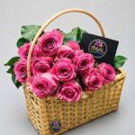 Pink Rose Basket in Woven Handle Basket by Ideal Fresh Flower