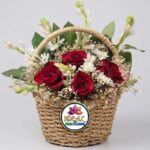 Red Rose and White Tuberose Basket by Ideal Fresh Flower