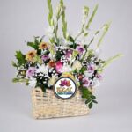 Mixed Flower Basket with White Gladiolus and Chrysanthemums by Ideal Fresh Flower