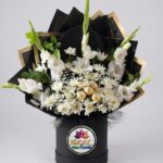 White Gladiolus Flower Box with Chocolates by Ideal Fresh Flower