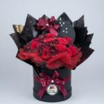 Red Rose Hat Box Arrangement with Burgundy Ribbon by Ideal Fresh Flower