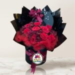 Red Rose Flower Box with Burgundy Chrysanthemums by Ideal Fresh Flower
