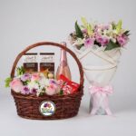 Flower and Lindt Chocolate Gift Basket with Bouquet by Ideal Fresh Flower