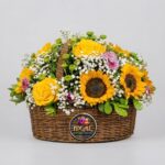 Sunflower and Yellow Rose Basket with Baby's Breath by Ideal Fresh Flower