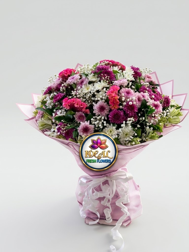 9 Mixed Pink and Purple Flower Bouquet with Baby's Breath by Ideal Fresh Flower - Image 1