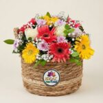 Gerbera and Rose Flower Basket with Purple Chrysanthemums by Ideal Fresh Flower