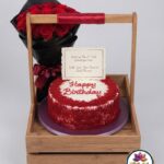 Birthday Cake and Red Rose Gift Crate with Message Card by Ideal Fresh Flower