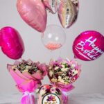 Birthday Flower and Foil Balloon Set with Pink Bouquets by Ideal Fresh Flower