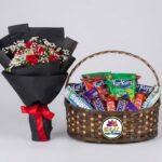 Chocolate Basket with Red Rose Bouquet by Ideal Fresh Flower